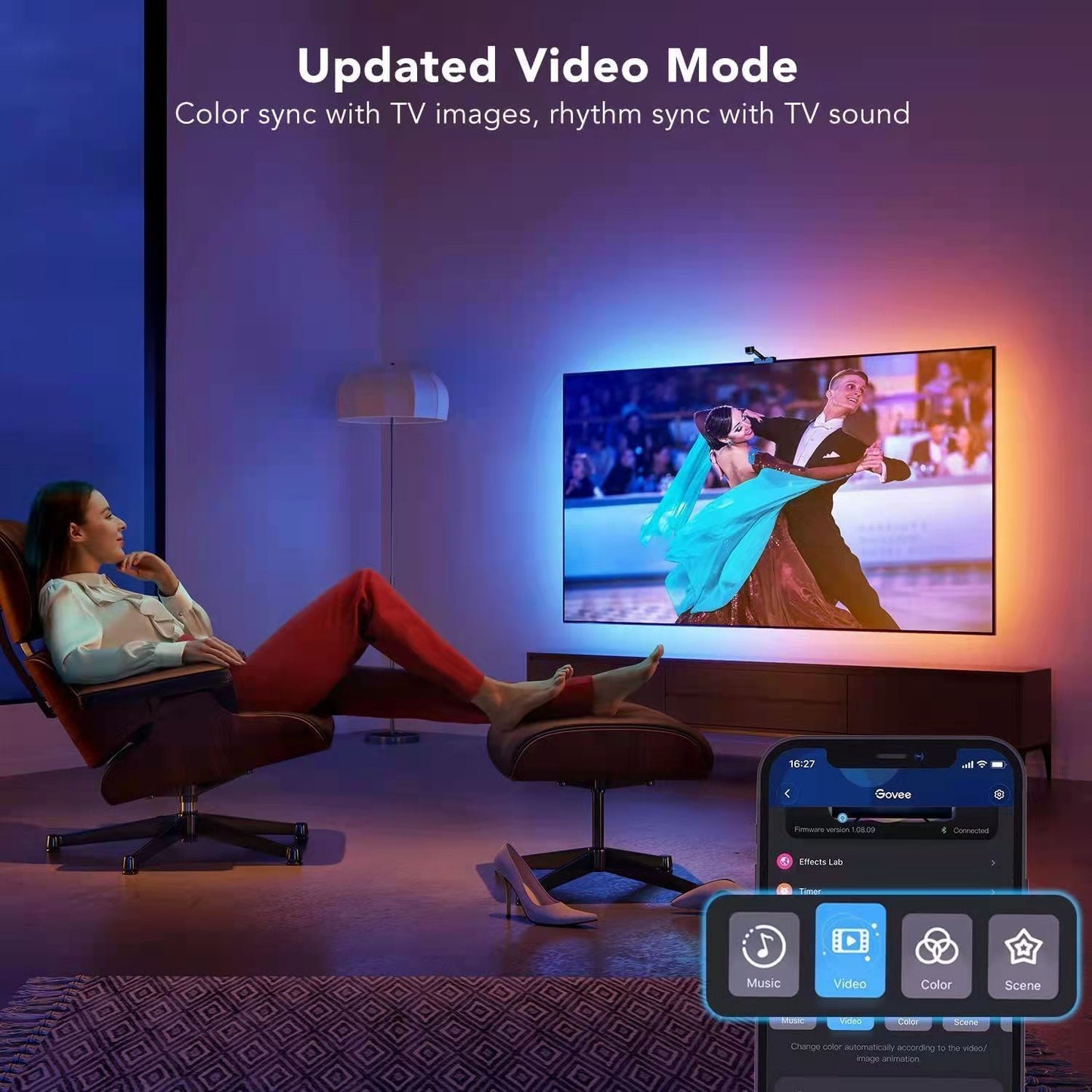 Galactic Aura Smart LED TV Backlight with Color-Picking Camera – 2.4m/4m/6m RGB Light Strip Syncs to Screen & Music – App Control, Works with Alexa & Google – For 32-35", 43-65", 70-75" TVs